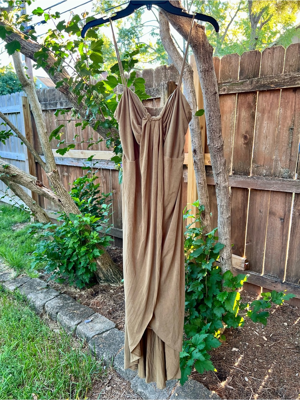 Anthropologie Olive Green Gold Modal Dress Tulip Hem Smocked Summer Sundress M